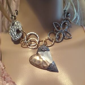 Elegant Silver and Gold Heart Necklace